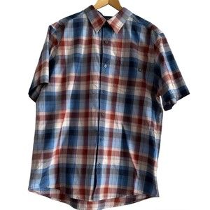 Marmot Elridge Men's Button Up Shirt Size Large Orange Plaid Short Sleeve